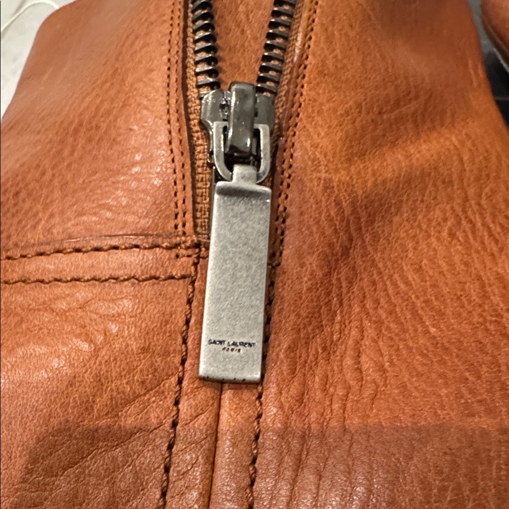 Saint Laurent THEO 95 COGNAC Zip LEATHER Bootie 38 YSL - Picture 9 of 10